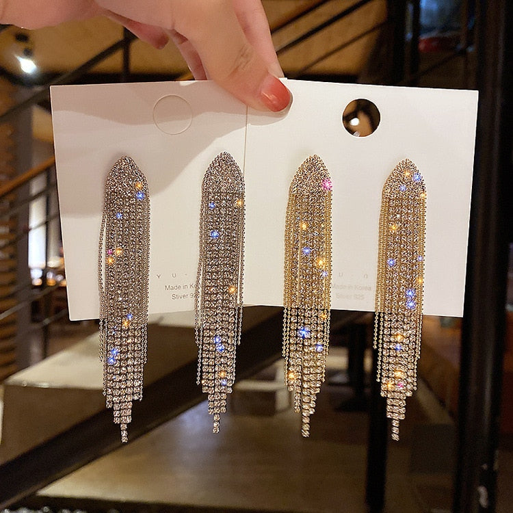 Long Crystal Rhinestone Earrings