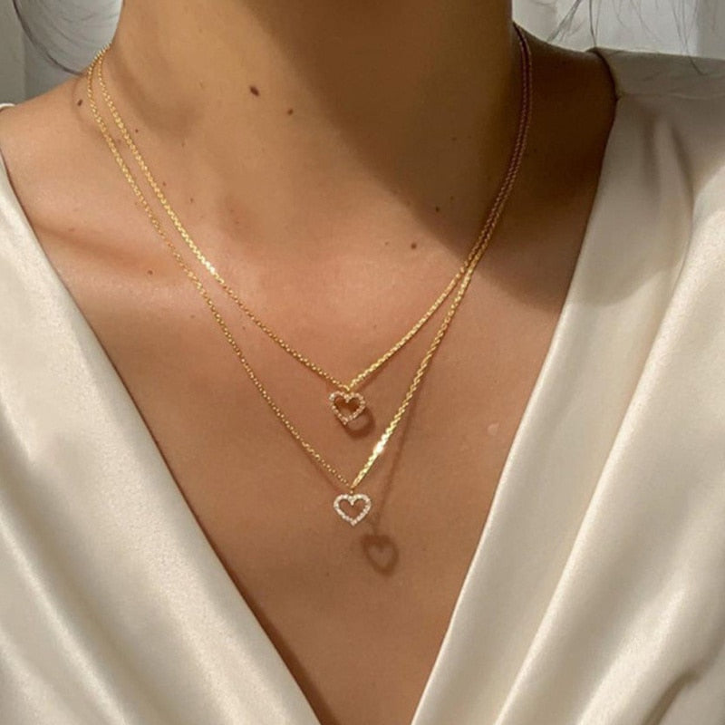 Crystal Heart Layered Pendant Necklace