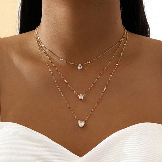 Crystal Heart Layered Pendant Necklace
